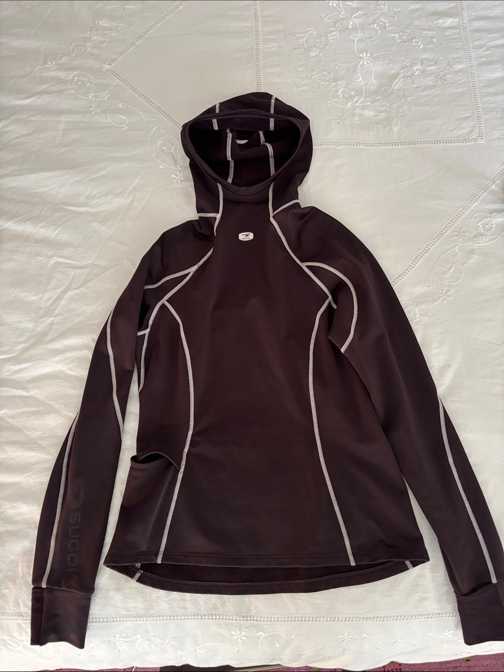 SUGOI brown Hoodie with Gray Piping
